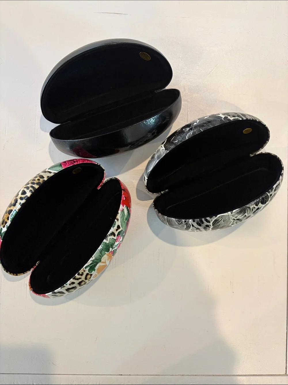 Set of 3 Hard Shell Eyeglass Cases - Black, Floral Leopard, Pink Floral Leopard